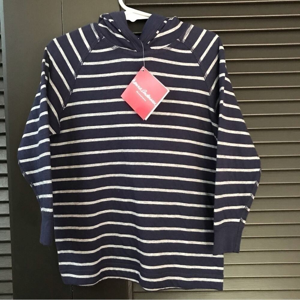 Hanna Andersson Blue/Gray Striped Long Sleeve Hoodie Shirt, Size 3 New with Tags